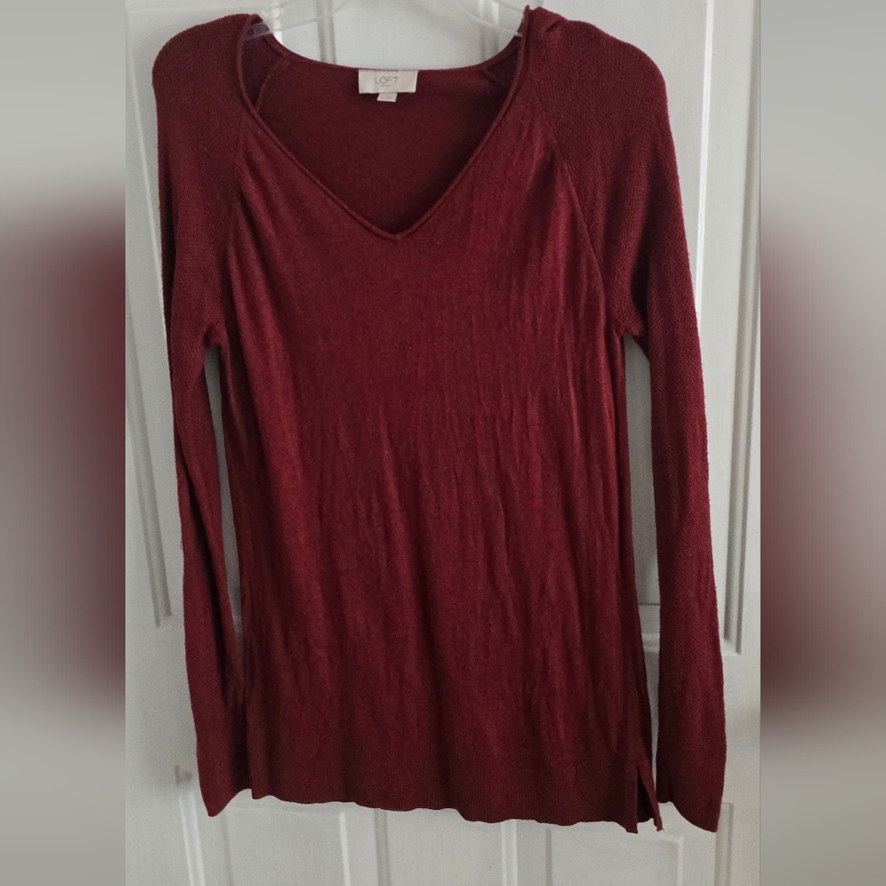 LOFT V-Neck Sweater in Deep Red